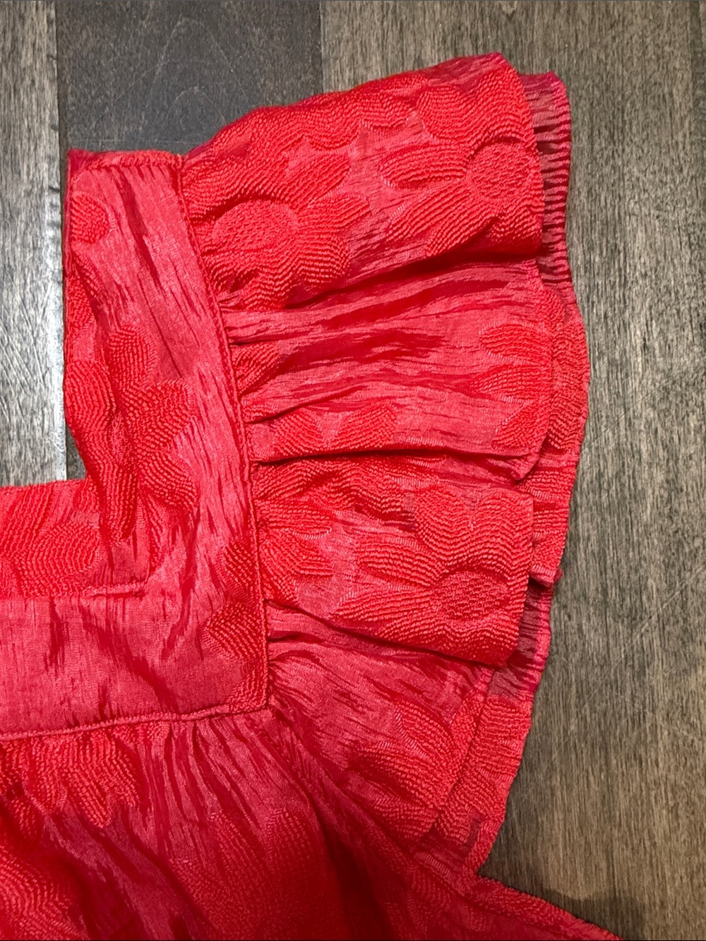 Entro Bright Orange Red Floral Textured Tiered Flutter Sleeve Dress XL - Picture 4 of 5